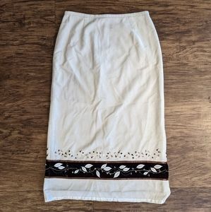 Ann Taylor Beige Wool Midi Skirt leaf Print Women's Size 10P